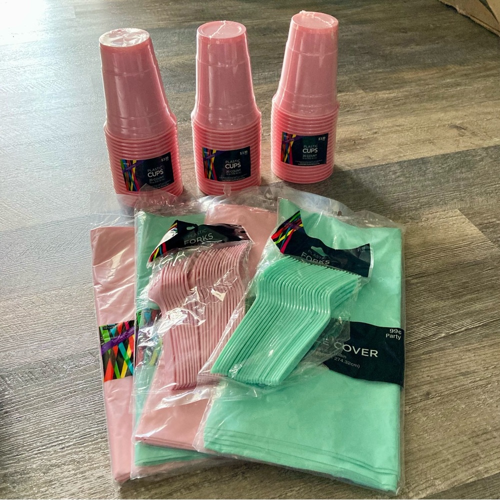 Mint and Pink Party Supplies - NWT